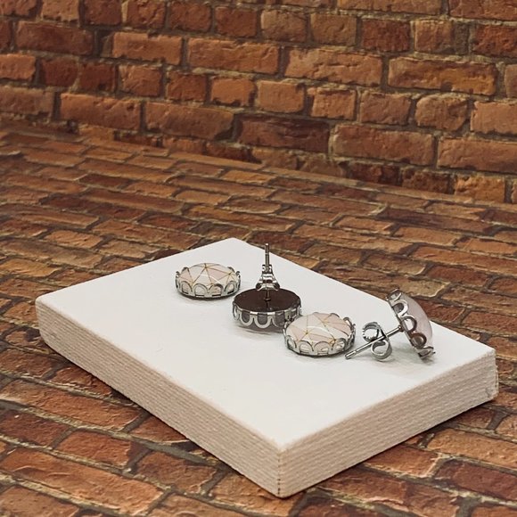 Hand Crafted 12 mm earrings- pink, gold, white - Picture 9 of 16